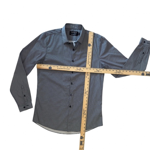 Topman Men’s Slim Fit Button-Up Shirt | Dark Navy Micro-Dot | Size Large - Picture 10 of 11